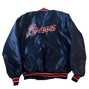 Vintage 80s Delong Atlanta Braves Men's L MLB Baseball Satin Jacket‎ Immaculate